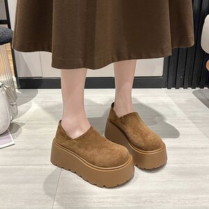 厚底一脚蹬勃肯鞋女2024秋冬新款小个子增高加绒两穿百搭乐福单鞋