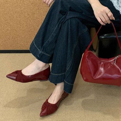 法式小坡跟温柔风晚晚鞋百搭不累脚浅口尖头瓢鞋一脚蹬通勤单鞋女