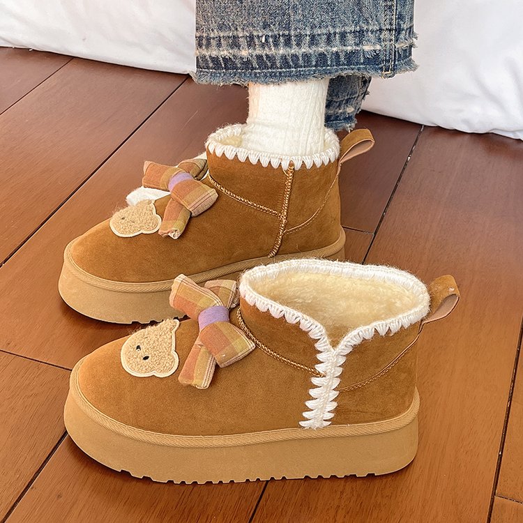 冬季新款复古百搭圆头保暖棉鞋