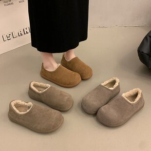 真皮版~超软厚底小土豆勃肯鞋女秋冬保暖加绒内增高全包毛毛棉鞋