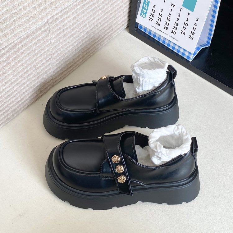 黑色气质复古百搭厚底魔术贴小皮鞋女2025秋冬新款圆头增高乐福鞋,女鞋,乐福鞋（豆豆鞋）,淘宝优惠券,粉丝福利购,淘宝优惠卷