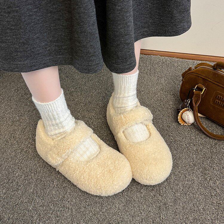 毛毛鞋女冬外穿呢子保暖棉单鞋