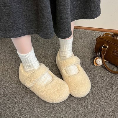 毛毛鞋女冬外穿呢子保暖棉单鞋