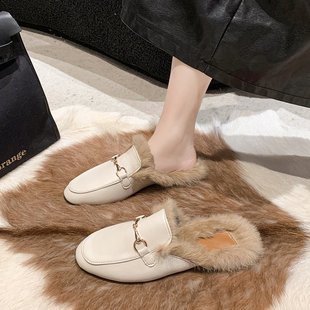 毛毛拖鞋女外穿秋冬季穆勒鞋2025网红兔毛包头半拖懒人平底毛毛鞋