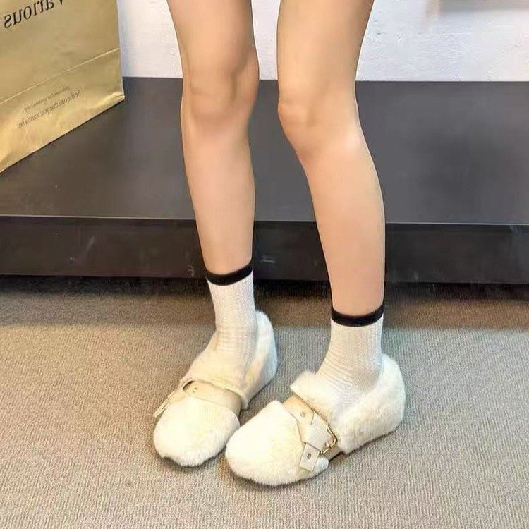 内增高保暖仙女厚底加绒毛毛鞋女秋冬外穿一脚蹬网红貂毛豆豆棉鞋