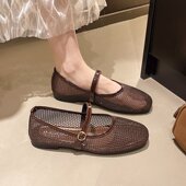 圆头浅口网面透气软皮玛丽珍鞋 2026年夏季 子女瓢鞋 仙女风平底单鞋