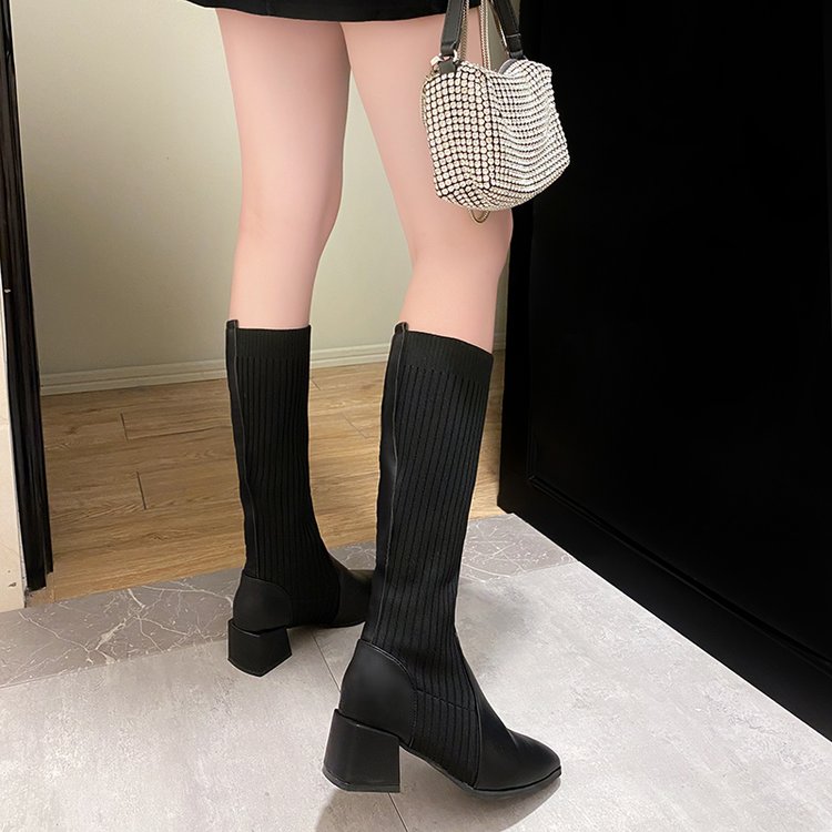 袜子靴弹力瘦真皮复古女秋