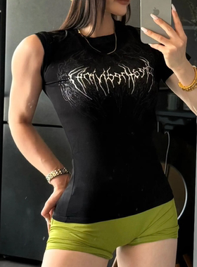 breathedivinity美式哥特风紧身运动T恤训练健身服瑜伽短袖上衣女