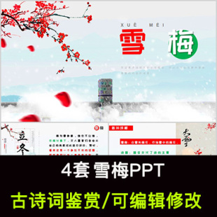 卢钺 中国风古诗词鉴赏 雪梅PPT模板课件有内容可编辑修改