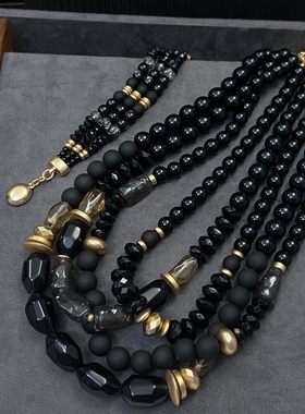 复古老货原单小众chicos打标酷黑多层珠子项链金色扣手链个性辣妹