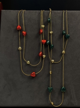 复古森系撞色爱心做旧金色长链