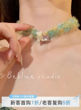 春意盎然~彩色毛绒choker甜美可爱小熊项链女小众设计颈链毛衣链