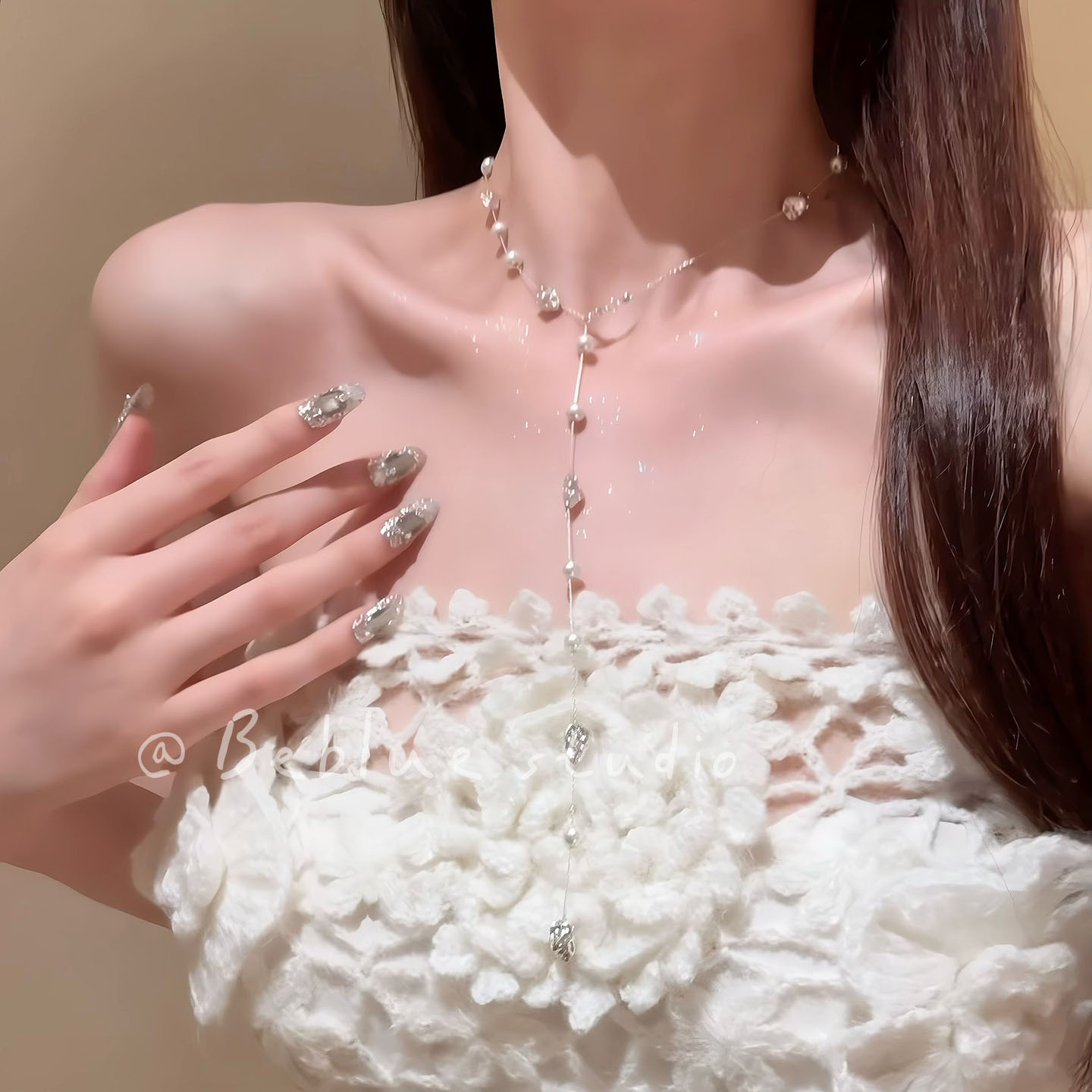 冰河浮梦~法式长款满天星珍珠项链女轻奢小众高级感毛衣链颈链