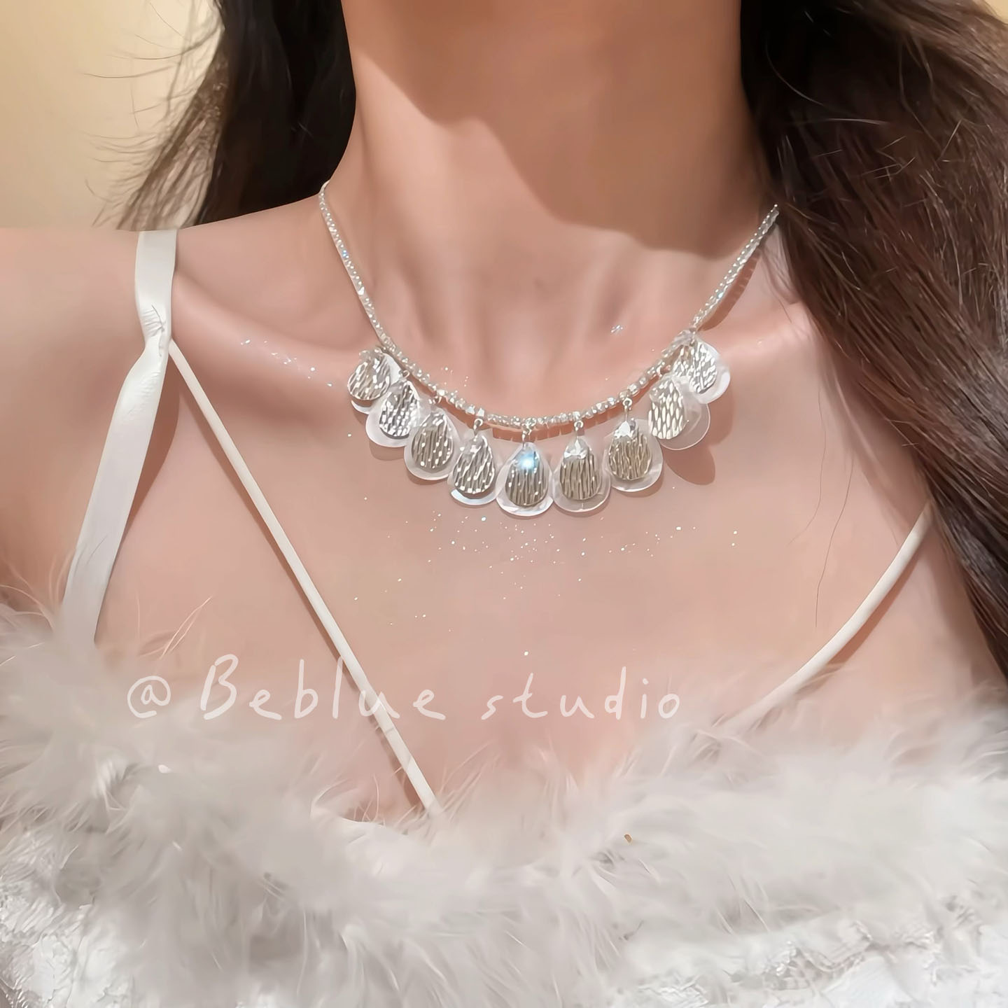 璀璨银河~法式复古轻奢贝壳水滴锆石项链女小众高级设计感锁骨链