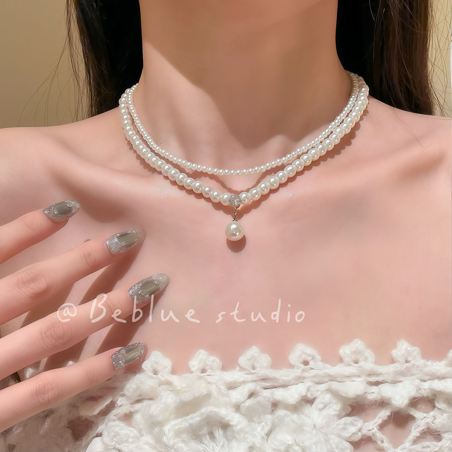 月汐凝脂~法式复古珍珠双层项链女高级感轻奢小众choker锁骨链