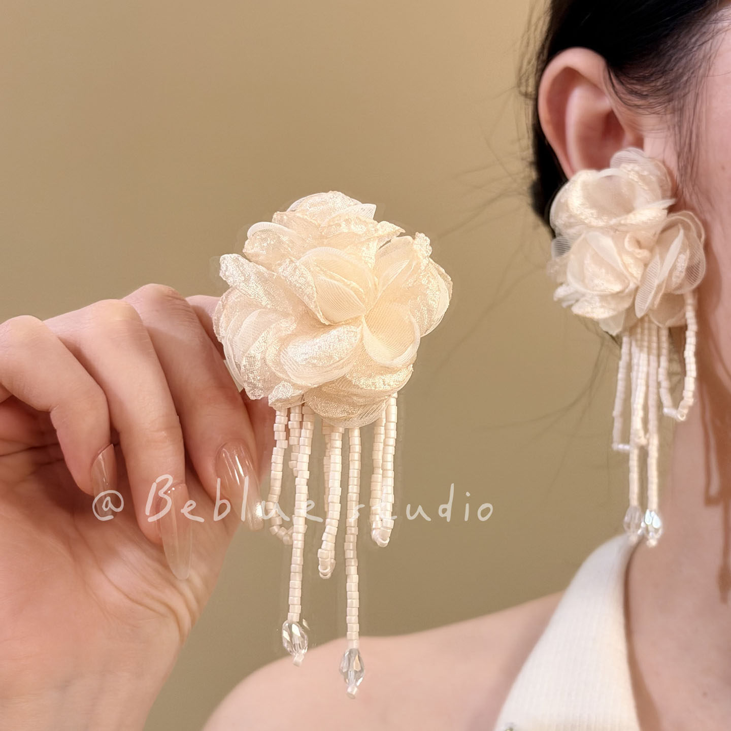 心事藏香~气质白色花朵串珠耳钉女2026巨好看耳环度假风夸张耳饰,饰品/流行首饰/时尚饰品新,耳环,淘宝优惠券,粉丝福利购,淘宝优惠卷