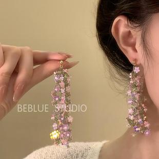 超仙法式 撞進(jìn)花海 花朵流蘇耳釘耳環(huán)女高級(jí)感小眾氣質(zhì)度假風(fēng)耳飾