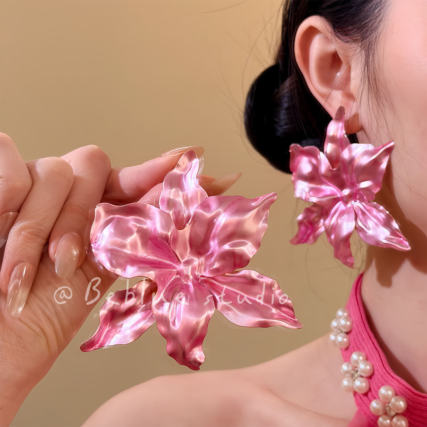 粉红回忆~夸张粉色花朵耳钉女高级感耳环小众设计独特漂亮耳饰,饰品/流行首饰/时尚饰品新,耳环,淘宝优惠券,粉丝福利购,淘宝优惠卷