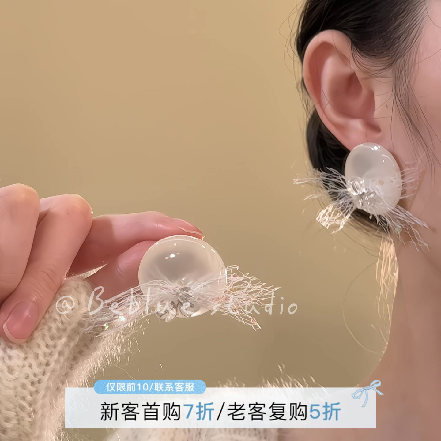 汉宫秋月～银色蝴蝶结圆盘夸张耳钉古风精致设计感耳环巨好看耳饰