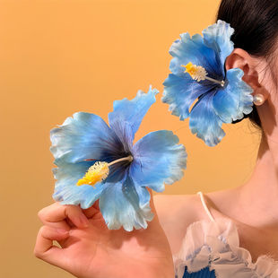 未闻花名~蓝色扶桑花朵发夹女海边出游度假风拍照头饰侧边夹发卡