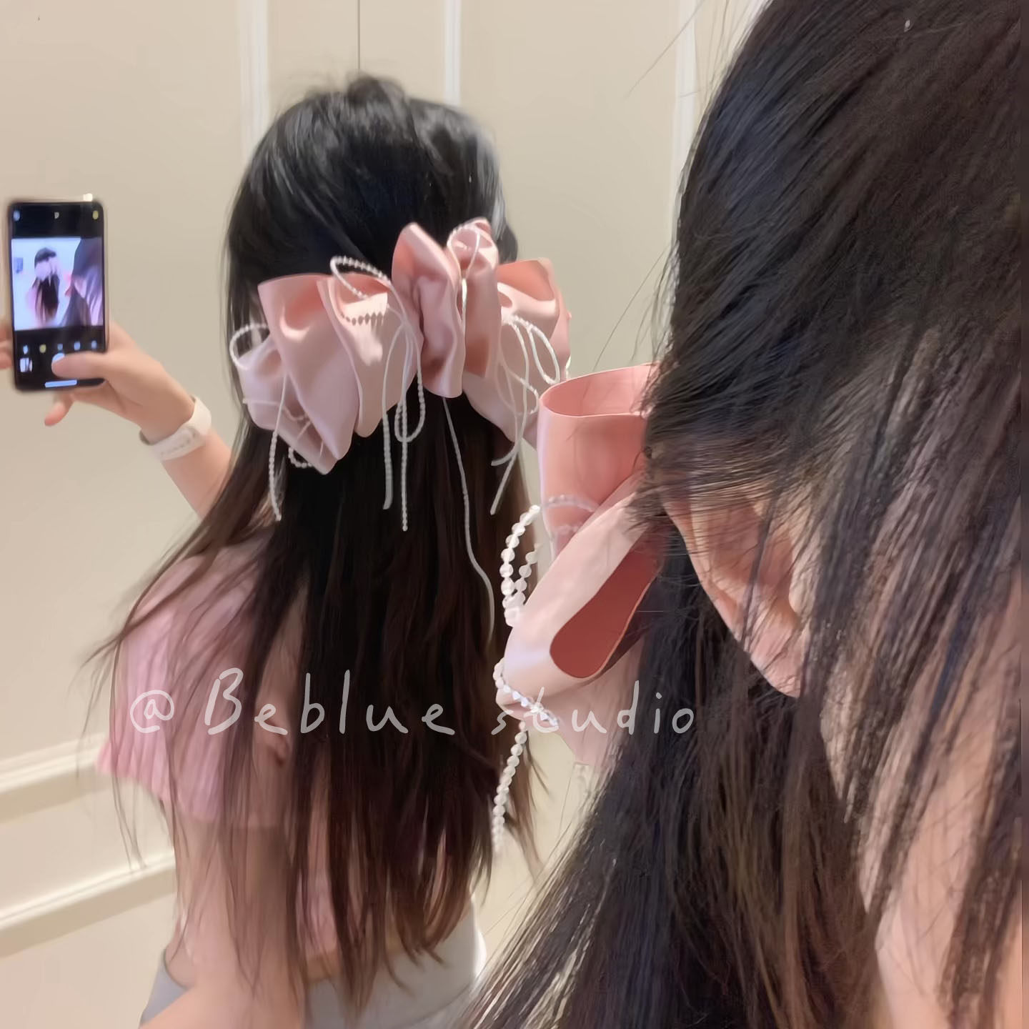 甜欲公主~高级感珍珠流苏粉色大蝴蝶结弹簧夹发夹后脑勺顶夹发饰,饰品/流行首饰/时尚饰品新,发饰,淘宝优惠券,粉丝福利购,淘宝优惠卷