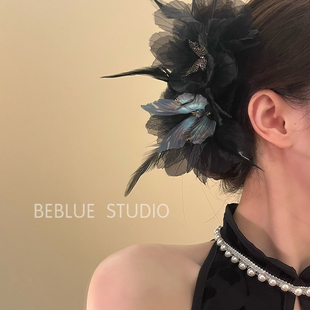 苔丝织梦~秋冬超仙羽毛蝴蝶大号抓夹女后脑勺盘发夹子高级感发饰