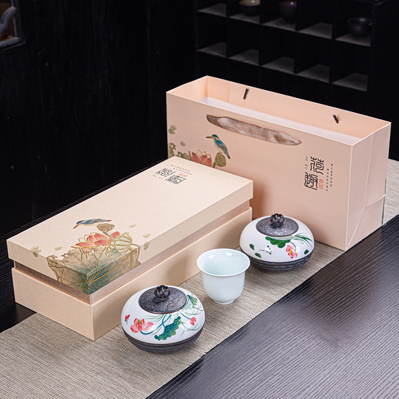 龙井陶瓷茶叶罐礼盒定制图片