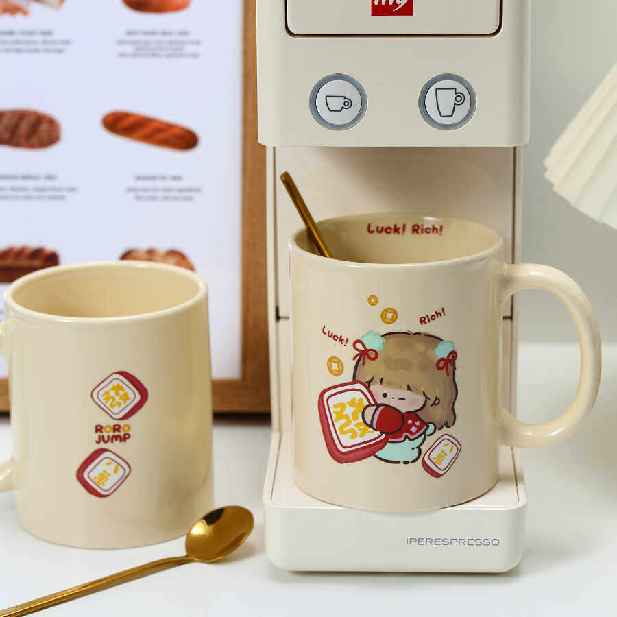 新款马克杯发财麻将女孩可爱卡通陶瓷杯水杯家用喝水咖啡办公情侣