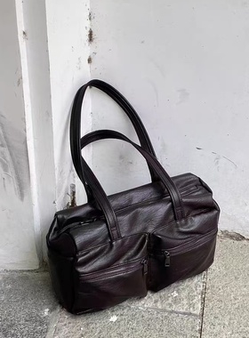 韩版柔软简约黑色枕头包jayjay同款单肩包通勤追星包百搭休闲包女