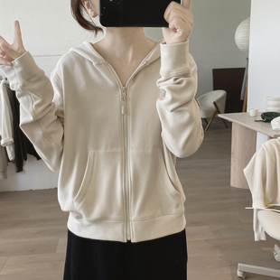连帽卫衣外套女春秋新款 简约小众设计感棉质减龄上衣 韩版 显瘦长袖