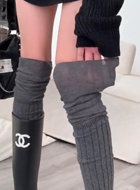 长筒过膝袜女春秋叠穿堆堆靴子袜子夏季灰色高筒过膝盖大长腿黑色