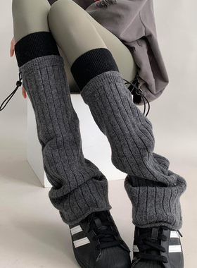 超显腿长显腿直~和秋冬超配的拼色抽绳袜套也绝了！miu系灰色喇叭