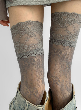 美式复古过膝袜也太好看了！搭配长筒靴巨好看~性感蕾丝花纹丝袜~