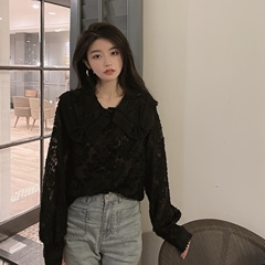 Real shot real price spring dress baby collar shirt T-shirt foreign style Lantern Sleeve lace bottomed jacket