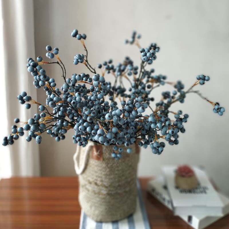 仿真冬青浆果发财果家居插花摆件假花长枝果树枝客厅花艺装饰摆设