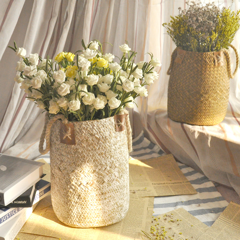 清仓编织花篮摆件藤编竹编草编欧式手提复古客厅装饰假花插花花器