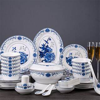 景德镇青花瓷餐具套装56头中式陶瓷碗盘碟厨房家用礼品瓷器