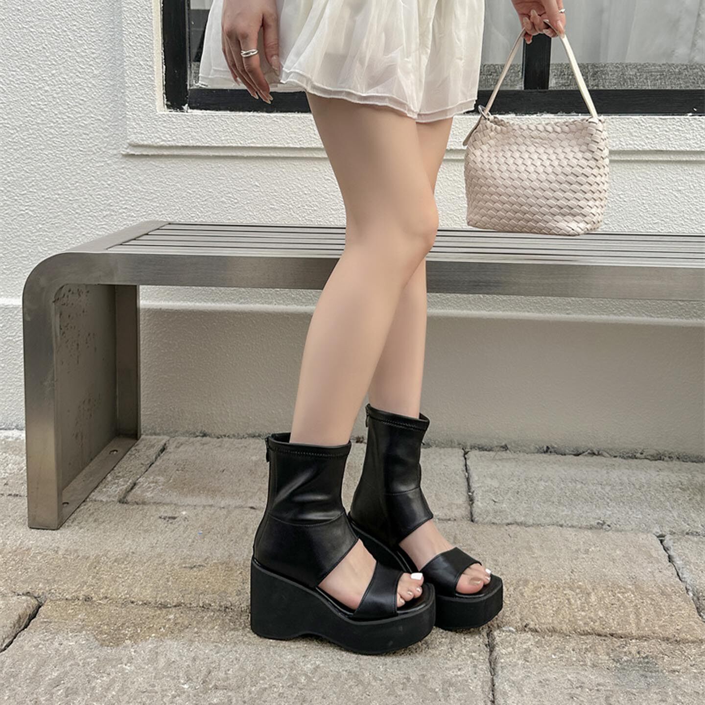 10cm松糕厚底凉靴女夏季新款小个子增高坡跟凉鞋气质不累脚高跟鞋