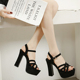 2025礼仪训练模特走秀粗跟超高跟凉鞋 防水台厚底高跟鞋 舞台演出鞋