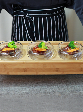 干冰冒烟意境碗分子料理美食餐具天然竹制玻璃端盘酒店特色餐具