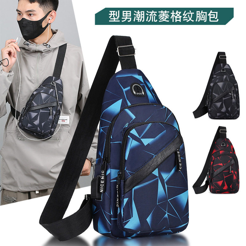 男士时尚韩版ins胸包USB商务耳机斜挎包户外背包运动单肩包定制