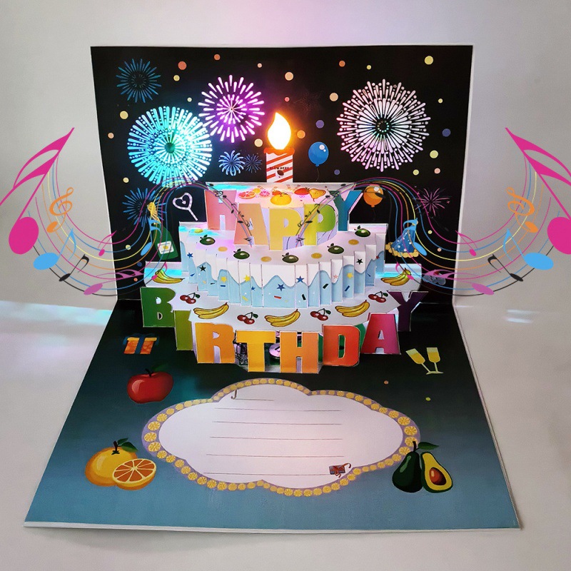 生日蛋糕卡片3D立体贺卡跨境外贸