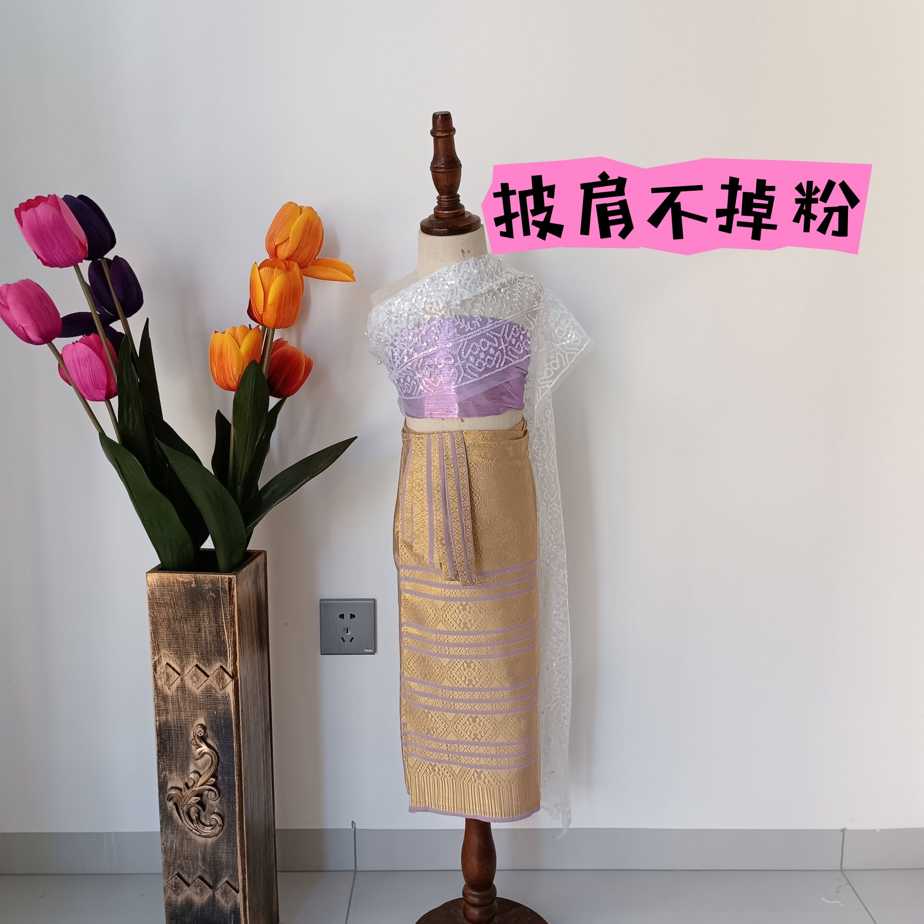 西双版纳傣族服装表演舞蹈民族服女童旅游写真拍照披肩套装不掉粉