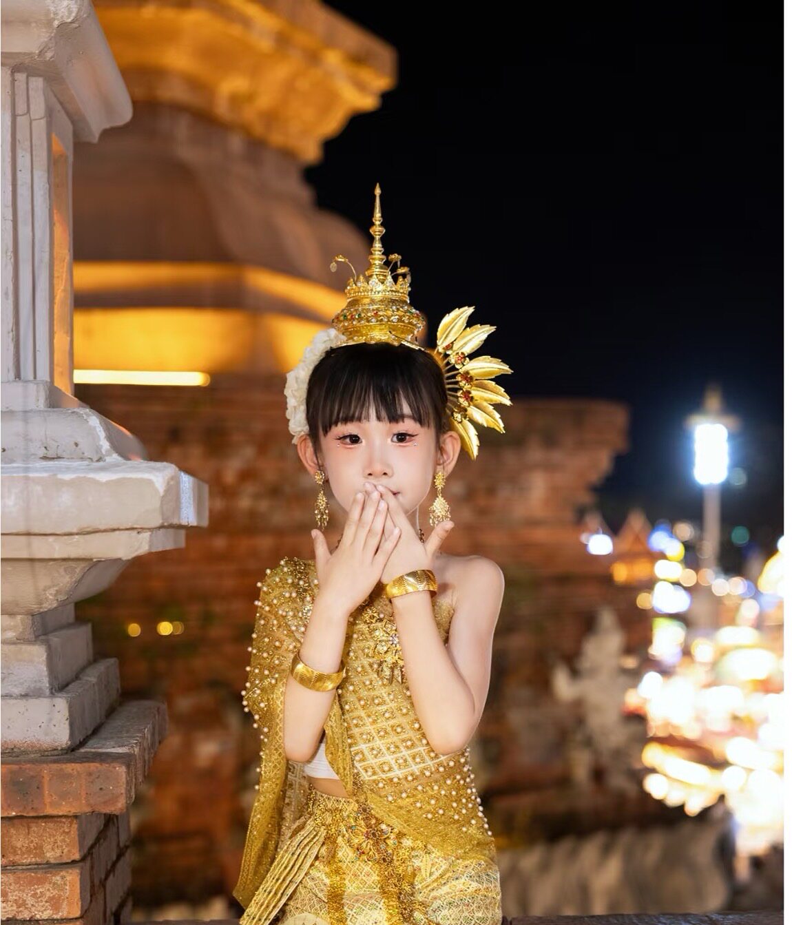 新款儿童皇冠西双版纳特色民族饰品傣族舞台演出影楼婚礼拍照金色