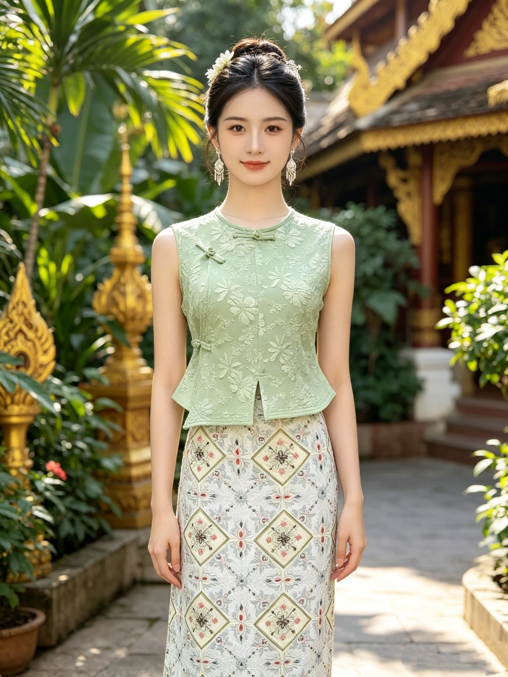 西双版纳傣族泰国服装女士马甲日常套装泰国新中式服装拍照写真