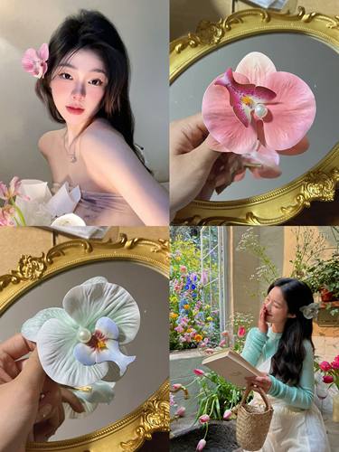蝴蝶兰发夹女2024新款精致高级感花朵抓夹侧边夹网红鸢尾花发卡子