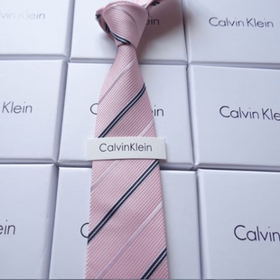 CK男士领带正装商务结婚新郎婚礼粉色条纹手打款礼盒包装