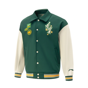 李宁CBA球迷包裹针织夹克男辽宁南京队美式 篮球翻领棒球服AJDU379