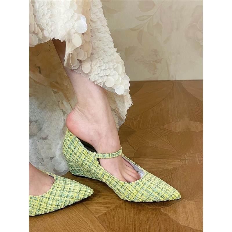 牛皮版！ann真皮底尖头高跟鞋女2025新款坡跟新中式一字扣玛丽珍,女鞋,玛丽珍鞋,淘宝优惠券,粉丝福利购,淘宝优惠卷