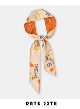 Date 35th原创~可爱小浣熊温柔气质丝巾长款飘带绑包两用发带领巾